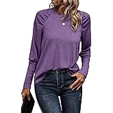 SimpleFun Womens Pleated Long Sleeve T Shirts Crew Neck Fall Tunic Tops Loose Fit Casual Basic Tees