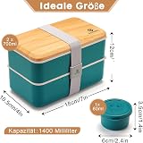 Sinnsally 1400ml Bento Box Lunch Box Stackable Leak-Proof Nordic Green view 2