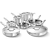 Calphalon Premier Polished 5-Ply Stainless Steel Cookware Set w/Turbo Heat Tech 12 Piece Includes Frying Pans, Pots and Pans Set, Induction, Oven Safe 500F, PFOA Free, Polished Stainless Silver