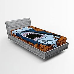 Ambesonne Shark Fitted Sheet, Wild Fish Breaking