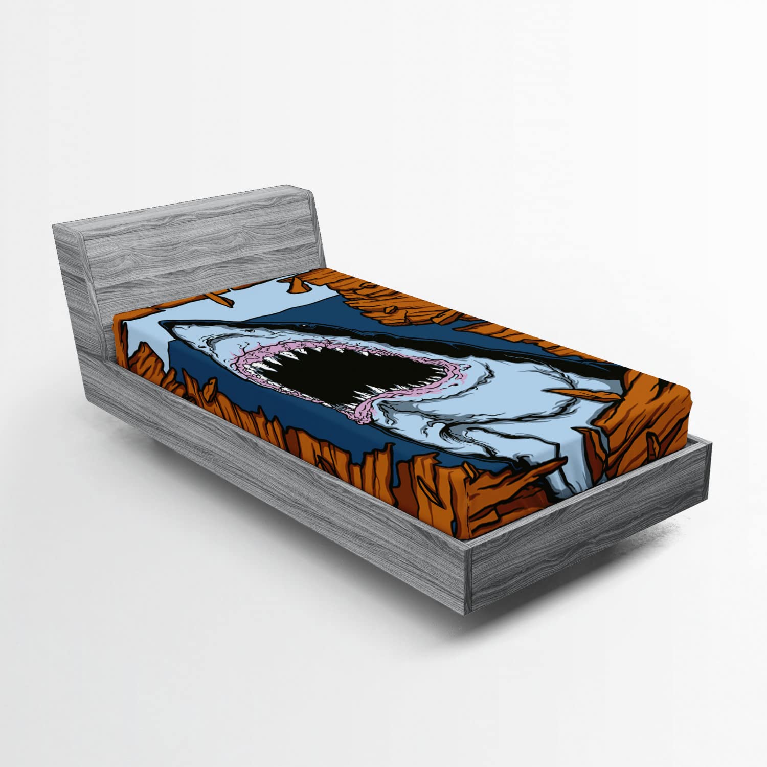 Ambesonne Shark Fitted Sheet, Wild Fish Breaking