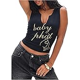 SweatyRocks Women's Letter Print Notch Neck Tank Top Casual Sleeveless Fitted Crop Going Out Tops