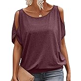 EasyGala Womens Cold Shoulder Tops Banded Bottom Boat Neck T Shirts Summer Sexy Casual Loose Fit Clothes 2026
