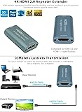 PW-HR20-HDMI 2.0 Repeater Extender Booster Adapter, Support 4K@60Hz, YUV 4:4:4;25m/82ft Resolution 4k*2k@60Hz;35m/114ft Resolution 4*2k@30Hz;50m/160ft Resolution 1080P ;Support 3D(No need power supply.)