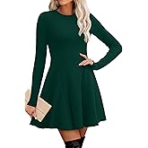 OFEEFAN Sweater Dress for Women Fall 2025 Long Sleeve Crew Neck Ribbed Knit Fit and Flare A-Line Dresses