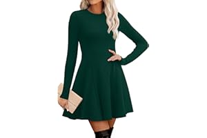 OFEEFAN Sweater Dress for Women Fall 2025 Long Sleeve Crew Neck Ribbed Knit Fit and Flare A-Line Dresses