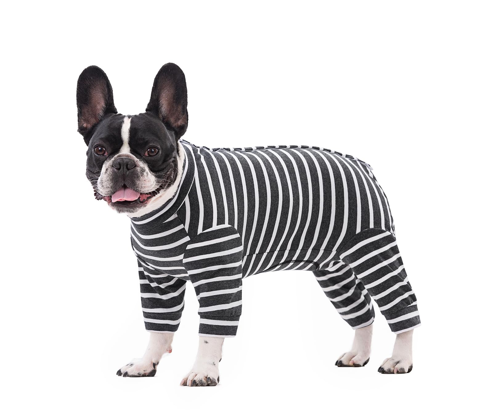 Small Dog Clothes Pajamas PJS,Pet Surger Recovery Suits Jumpsuit,Elastic Classic Stripes Pet Onesie Protect Joints Anti Licking For Cats Small Medium Dogs_2XL(Dark Gray)