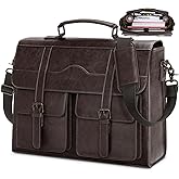 RAINSMORE Mens Messenger Bag 17 Inch Vintage Leather Laptop Briefcase Magnetic Closure Large Satchel Computer Shoulder Bag