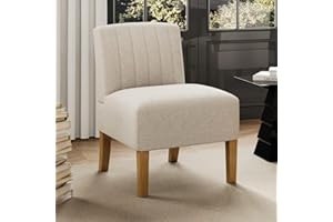 VIRRMO Armless Accent Chair for Bedroom, Modern Slipper Vanity Chair with Solid Wood Legs, Comfy Upholstered Bedroom Chair, Guest & Reading Chair - Beige