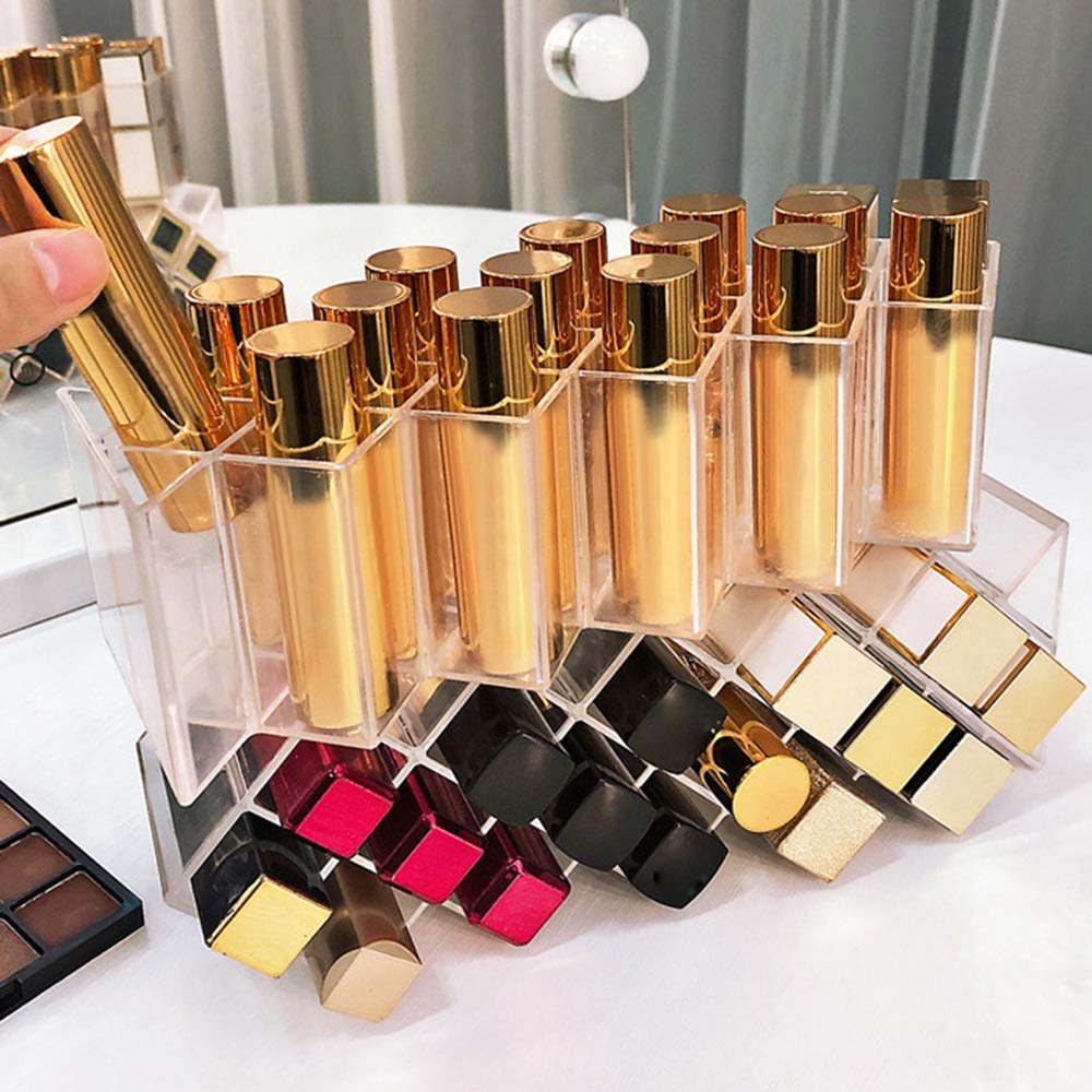 HJKL 16 Grids Lipstick Storage Box,Acrylic Fish Shape Waterproof Clear Cosmetic Display Stand Lip Gloss Case Holder Lipstick Organizer Tower: Beauty
