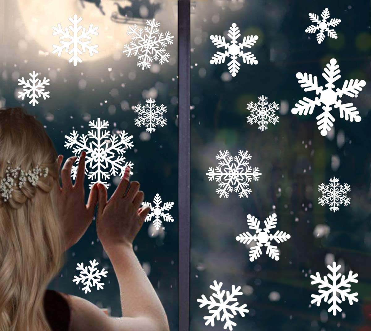 162 Reusable White Christmas Snowflake Window Stickers, Self Clings Christmas Window Stickers, Clings for Xmas Display Decoration by Taspire