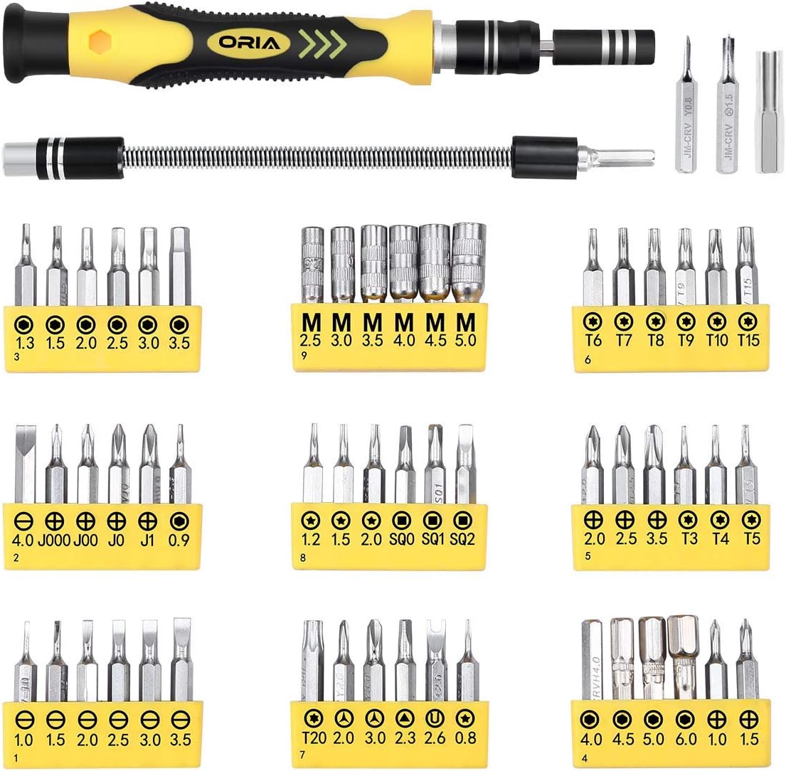 Precision Screwdriver Kit, 60 in 1 with 56 Bits Screwdriver Set, Magnetic Driver Kit with Flexible Shaft, Extension Rod for Mobile Phone, Smartphone, Game Console, Tablet, PC, Yellow: Home Improvement