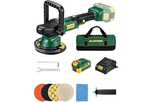 ALEAPOW P10 Cordless Buffer Polisher, 20V Brushless Car Polisher, 4.0Ah Battery, 6 Speed 2000-5500 RPM, Dual Action, D-Handle, Side Handle, Charger, with 4 Pads for Car Polishing, Waxing