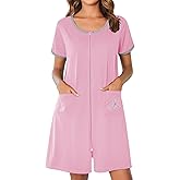 Ekouaer Zip Up Robes for Women Short Sleeves Zipper House Coat Short Bathrobes Lightweight Nightgown with Pockets S-3XL