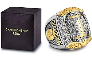 charlinliol Football Championship Ring, Crystal Rhinestone Studded, Two-Tone Gold and Silver, Sports Champions Memorabilia