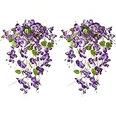 INSUNSIX 2Pcs Purple Artificial Silk Hibiscus Flower Hanging Decorations, UV Resistant Outdoor Faux Hibiscus Flowers for Home Outdoor Artificial Flower Decorations