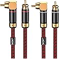 Primeda Audiophiles RCA/Phono Cable 2 RCA Male to 2 RCA Male HiFi System Interconnect Cable Braided for Home Cinema Subwoofer Amplifiers Blu-ray (Straight to Right Angle, 2.5ft/0.75m)