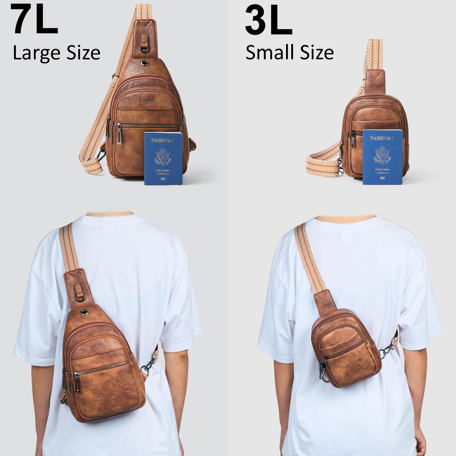 LATMAP Sling Bag For Women Faux Leather Small Casual Daypack Backpack Fanny Pack Crossbody Chest Bags Purse