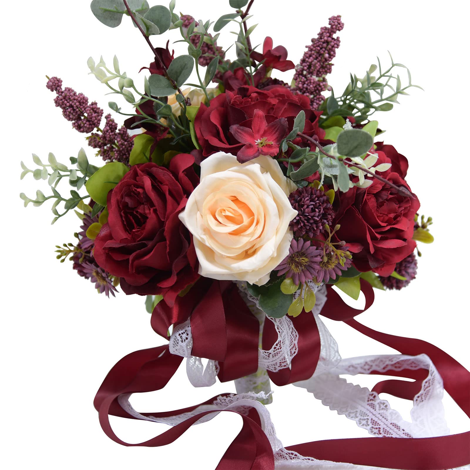 QYLJZB Wedding Bouquets for Bride, Multiple Colour Artificial Rose Peony Flowers Combo Bridesmaid Bouquet Wedding Romantic Bouquets for Wedding Party Home Decor, Red, 9.8 x 10.2 inch