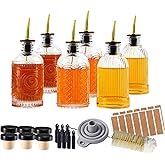Simple Syrup Bottles Set of 6, Glass Coffee Syrup Dispenser Bottles 7 OZ With Metal Pour Spout, Labels and Stopper, Glass Syrup Dispenser for Maple Honey Syrup Oil and Sauces, SC060