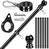 Flag Pole for Outside House Porch Wall Mount, REERON 7 FT No Tangle Stainless Steel Spinning Flagpole Kit with 360° Rotating 1" Metal Flag Pole Rings Clips for 3x5' 4x6' American Flag, Without Bracket