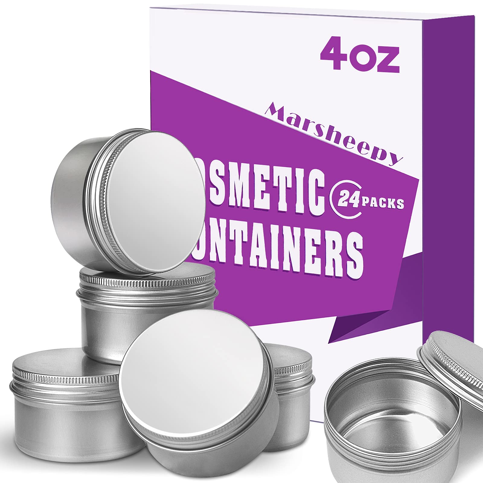 Photo 1 of (no missing pieces_ ) 24 Pack 4 oz Aluminum Balm Tins For Pill Storage, Jar Containers with Screw Thread Lid for Lip Balm, Cosmetic, Salve, Aluminum Tin Cans Containers for Candle Making
