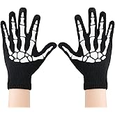 Zando Halloween Skeleton Gloves - Adult & Kids Luminous Skull Knit Gloves