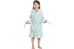 ECHERY Boys Girls Robe Hooded Bathrobe Toddler Robes Soft Coral Fleece Pajamas Unisex Dressing Gown for Kids