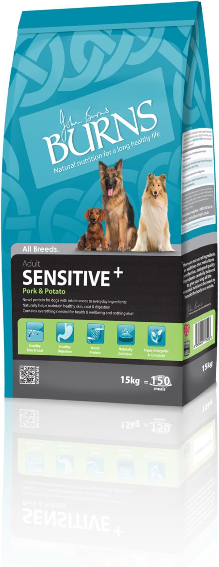 Burns Pet Sensitive Complete Dry Adult and Senior Dog Food Pork and Potato, 15 kg