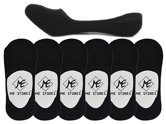 Me Stores Men's Solid Socks Loafer Socks with Silicon Anti skit support (Black Colour) (Pack Of 6)
