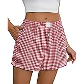 Lziizl Womens Boxer Shorts Cotton Summer Casual Pajama Y2K Sleep Gingham Plaid Shorts Bottom with Pockets