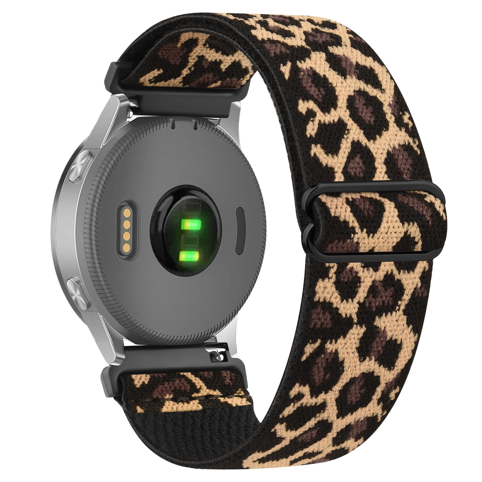Photo 1 of Elastic Watch Band Compatible with Garmin Vivoactive 4S / Venu 3S / Venu 2S / Vivomove 3S, 18mm Soft Stretchy Nylon Replacement Wristband Strap for Garmin Forerunner 255s/265S (Leopard)