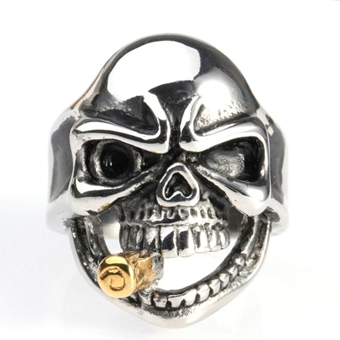 Amody Edelstahl Punk Ring Männer Punk Rock Rauchen Schädel Ring Silber Gotischer Ring der Männer
