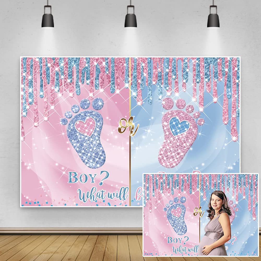 Renaiss 10x8ft Gender Reveal Backdrop Pink Blue Photography Background Girl or Boy Photography Backdrops for Baby Shower Birthday Party Decorations Newborn Cake Table Banner Vinyl Photo Booth Props