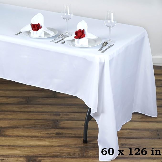 60x126" Polyester Rectangular Tablecloth Wedding Table Linens White