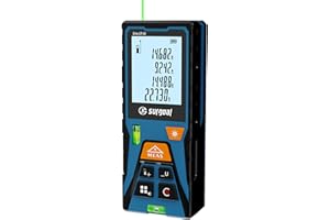 SG SURGOAL Green Laser Distance Meter 196ft Digital Measuring Tool with Angle Sensor Backlit LCD Area/Volume/Pythagorean ±2mm Class II Handheld Laser Measurer for Construction & DIY AAA Battery Powered