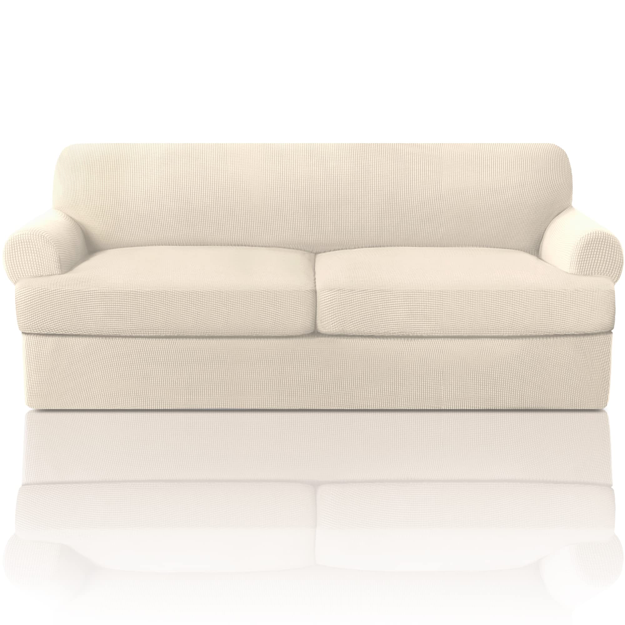 Photo 1 of PrinceDeco T Cushion Sofa Slipcover 3 Pieces Sofa Covers for T Cushion Couch Soft Couch Covers Sofa Slip Cover Furniture Covers with 2 Individual T Shape Seat Covers Width Up to 90", Natural