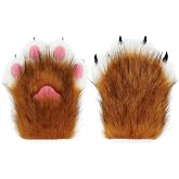 hbbhml Faux Fur Plush Furry Cat Claw Gloves Fursuit Animal Fox Paws Mittens Halloween Cosplay Costume Accessories for Adult