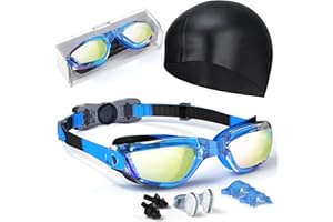 Hurdilen Kids Swim Goggles, Swimming Goggles for Kids Toddlers 3-14 with Swim Cap, Nose Clip, Nose Bridge, Ear Plugs