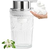 AZMOYAC Glass Foaming Soap Dispenser - Foam Hand Soap Dispenser Bathroom, 10 OZ Clear Refillable Liquid Dispenser for Kitchen Dish Dispenser Foam Pump Silver