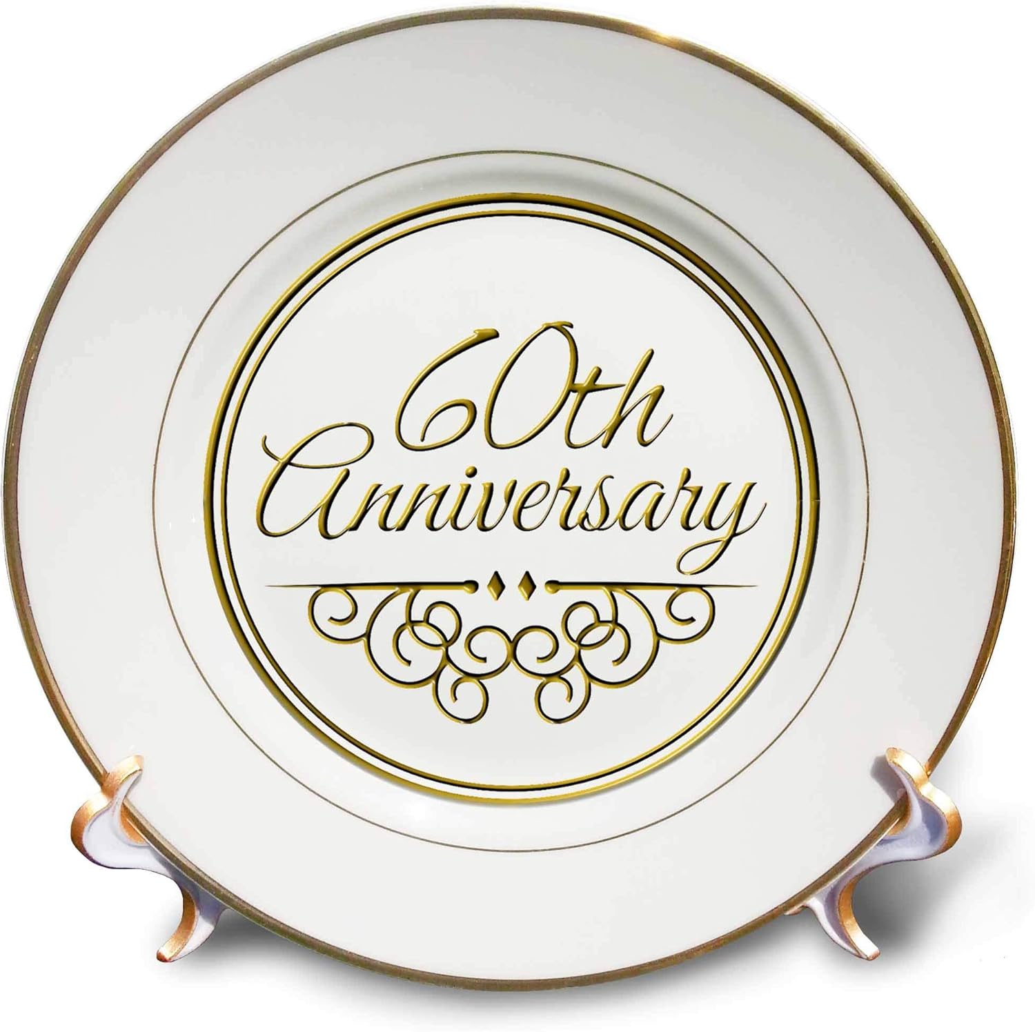 3dRose cp_154502_1 60th Gold Text for Celebrating Wedding Anniversaries 60 Years Married Together Porcelain Plate, 8-Inch