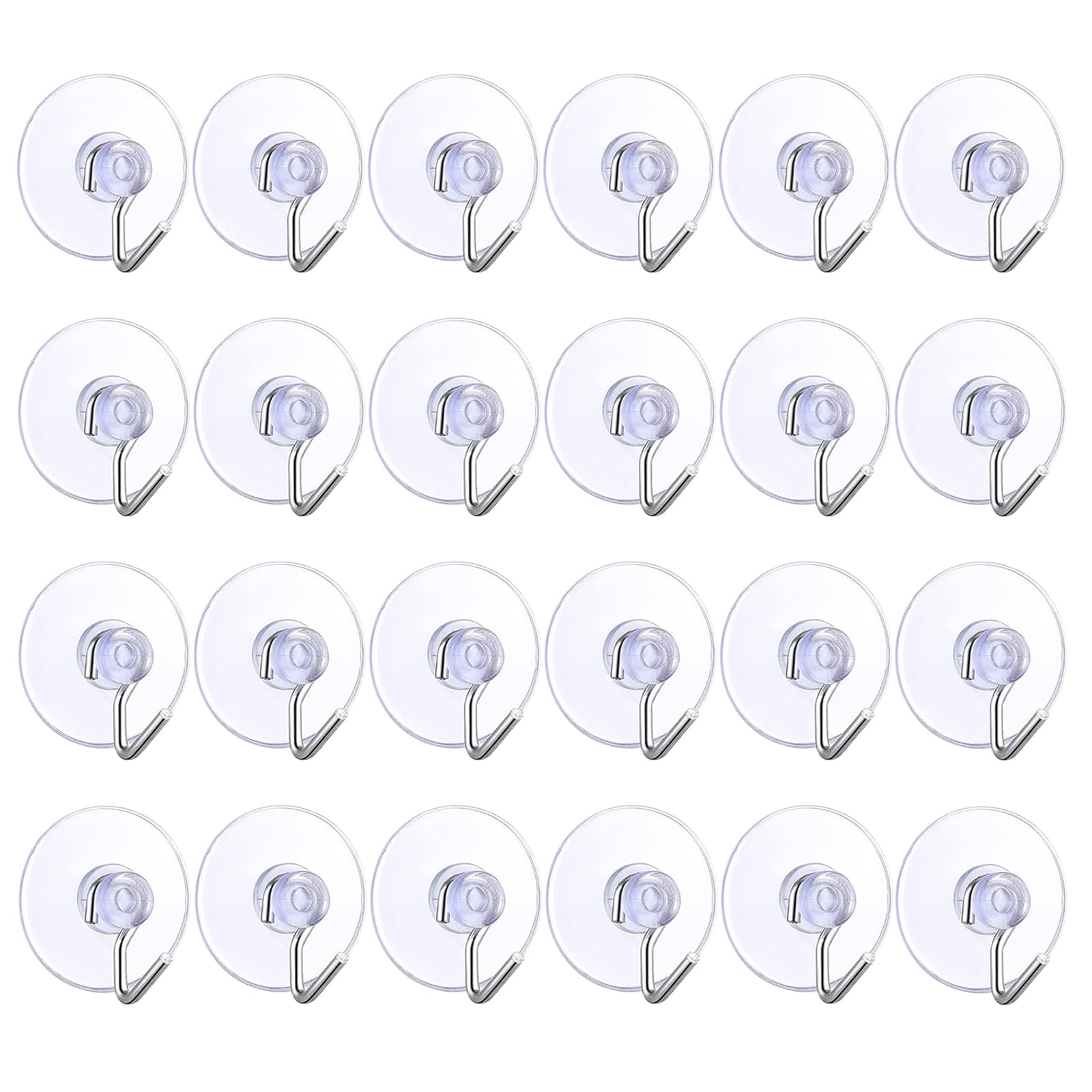 24pc 4cm Christmas Light Hooks Suckers - Clear Plastic Suction Cup Hooks for Glass Windows, Bathroom, Wall & Shower Towel