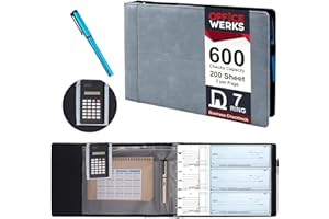 Office Werks 9 X 13 Inch Executive Check Binder, with 7 Ring Check Binder and Zip Pouch Checkbook Portfolio with Pen and Calculator Holder, 200 Sheet 3 per Page 600 Checks Capacity (Blue)