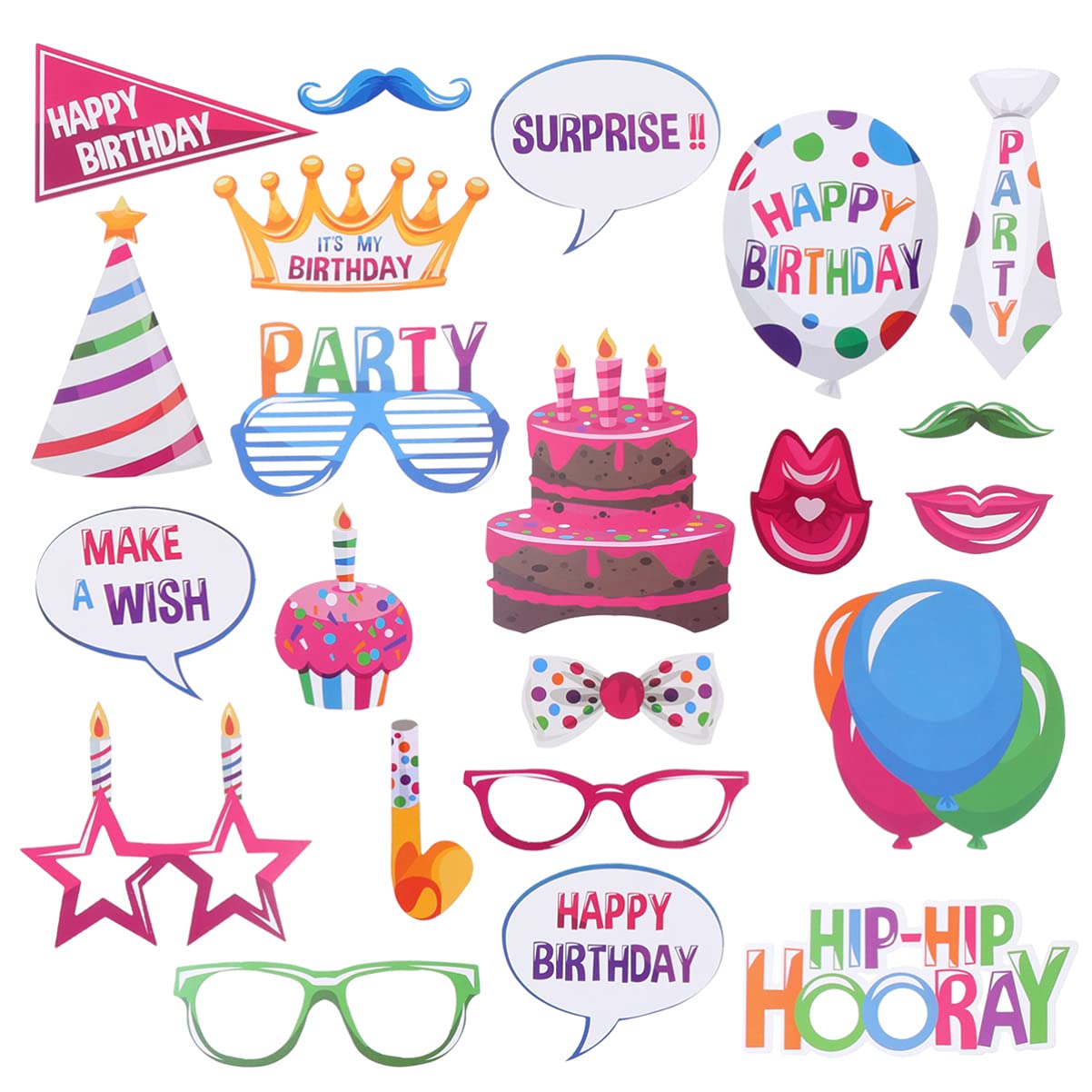 Amosfun 22Pcs Birthday Photo Booth Props Selfie Props Funny DIY Kit for Men Women Birthday Party Favors Supplies