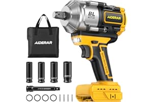 AIDERAR 20V Cordless Impact Wrench for DeWalt Battery, 1500Nm (1106 Ft-Lbs) 1/2" Brushless Impact Gun, 3-Speed High Torque Power Tool for Tire Removal, Rusted Bolts, Heavy Equipment(No Battery)