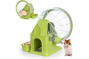 VANNON 4 in 1 Quiet Hamster Exercise Wheel, Multi Functional Hamster House with Running Wheel, Water Bottle, Food Bowl and Hideout, Small Animals Exercise Running Toys for Hamsters Gerbils Mice, Green