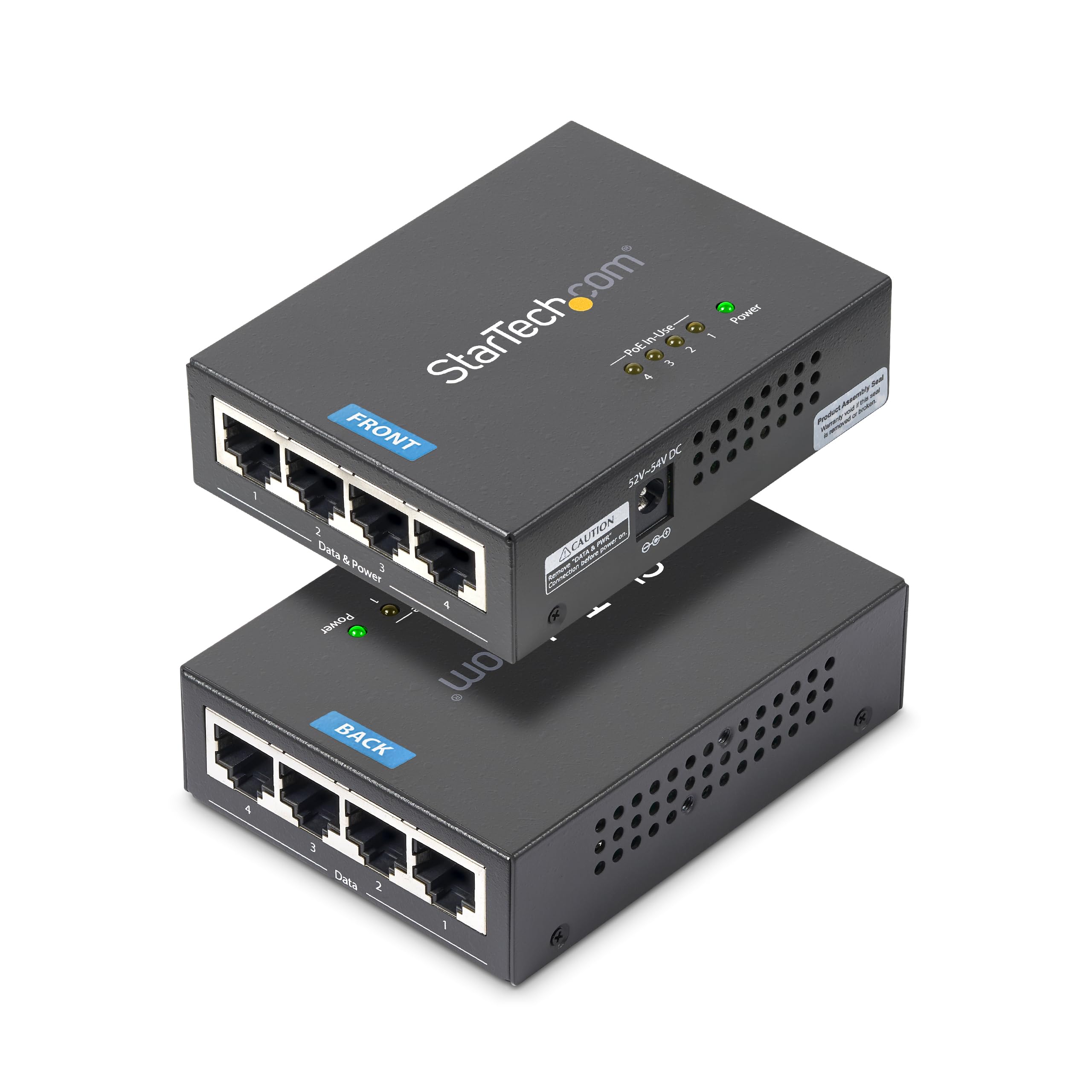 StarTech.com 4 Port Gigabit Midspan - PoE+ Injector - 802.3at and 802.3af - Wall-mountable Power over Ethernet Midspan (POEINJ4G) Black