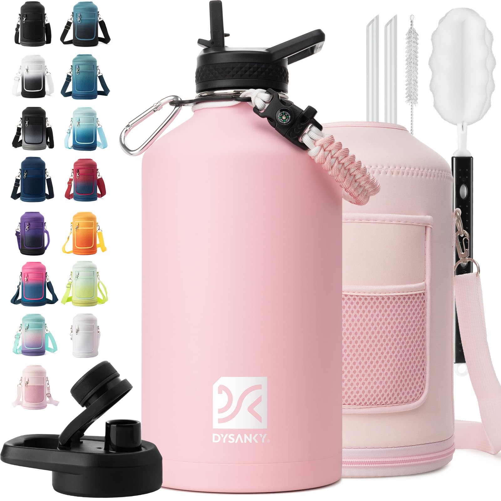 Photo 1 of DYSANKY 1 Gallon Water Bottle Insulated | Thickened Stainless Steel Vacuum Metal Water Jug | Portable Sports Large for Gym and Hiking with Straw, Carrier Bag, Handle Strap | BPA-Free 128 oz