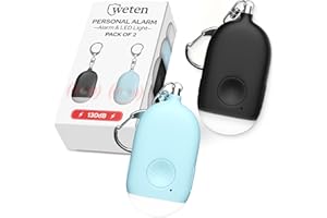 Weten Rechargeable Personal Alarm Keychain - 130dB Siren & LED Light - 2 Pack Personal Safety Alert for Women to Carry - Panic Button Alarm for Security - Rape Whistle for Self Defense (Black&Blue)