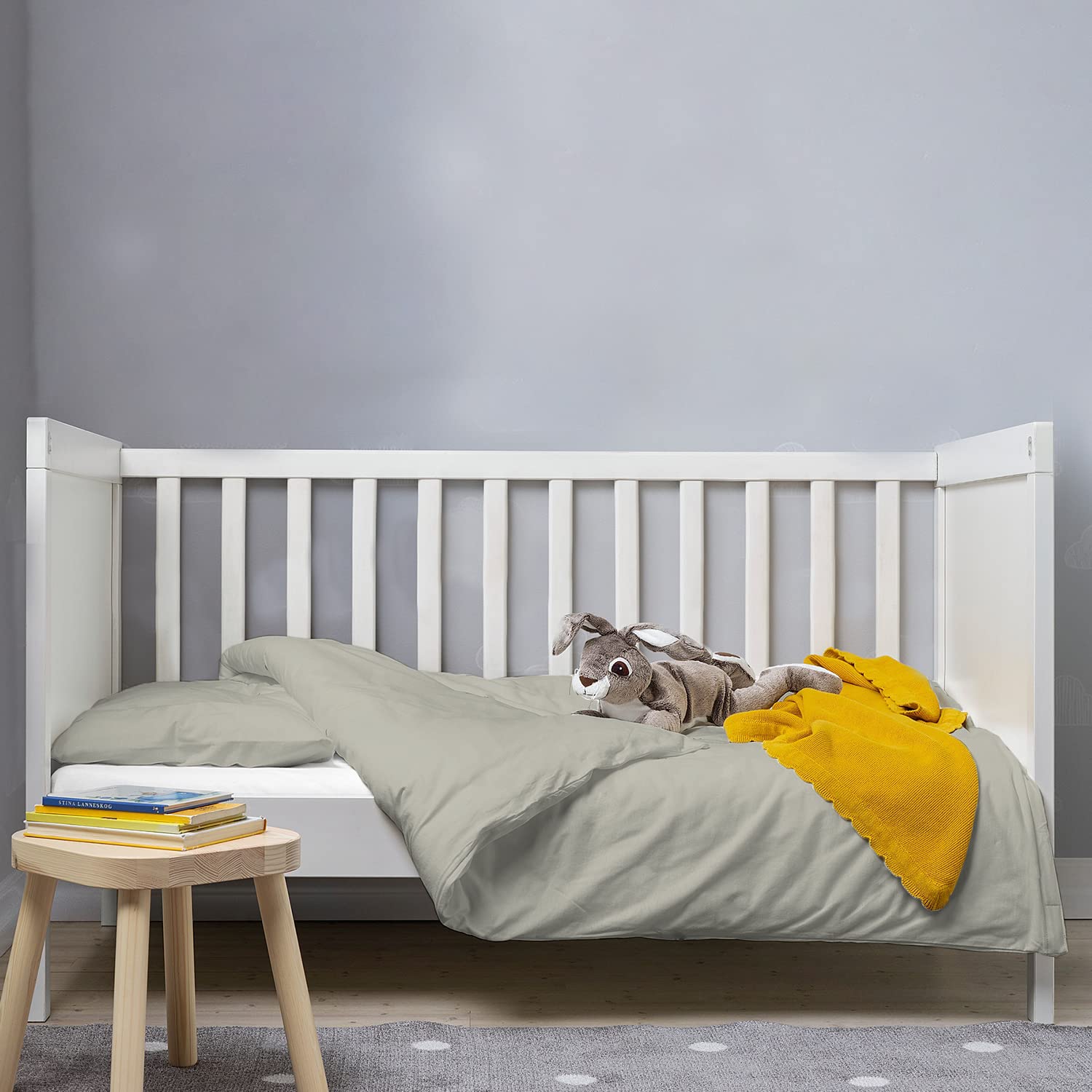 Pizuna Baby Duvet Cover For Crib 100 x 135 cm, Silver, 400 Thread Count 100% Long Staple Cotton Bedding Set, Soft Sateen Weave Crib Duvet Cover with Button Closure & 1 Pillow Case